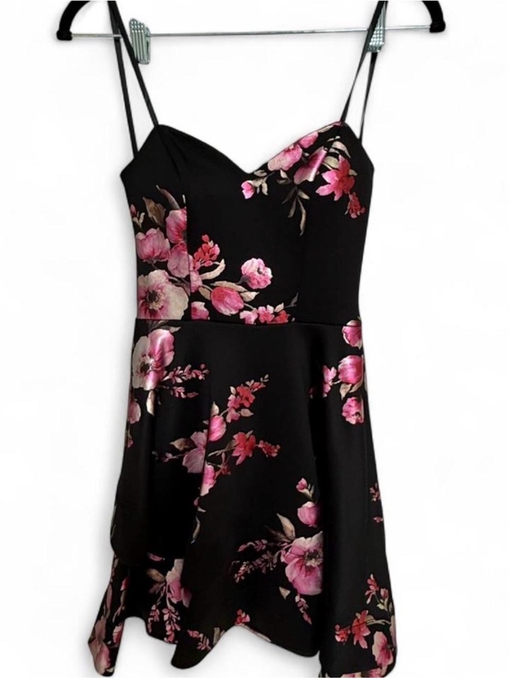 B Darlin Black Mini Dress with Pink Floral Print